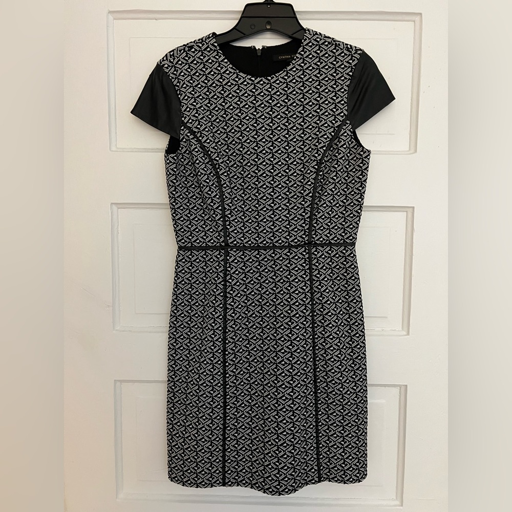 Black and White Dress with Faux Leather Sleeves